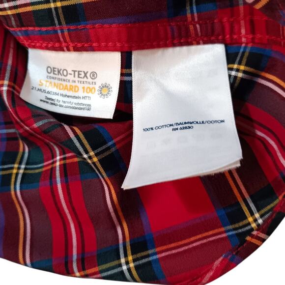LANDS' END 6 No Iron‎ Top Shirt Blouse Red Plaid Holiday Career Classic Cotton - Picture 5 of 8